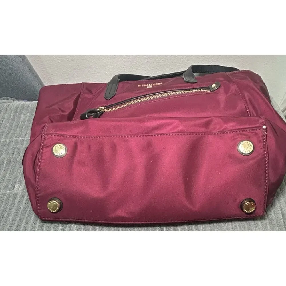 Michael Kors Kelsey Medium Nylon Tote Burgundy Gold Travel Shoulder Bag